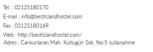 Best sland Hostel telefon numaralar, faks, e-mail, posta adresi ve iletiim bilgileri